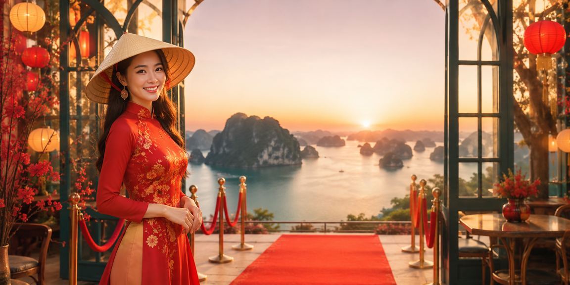 Người chơi bài trên vịnh Hạ Long với nón lá truyền thống Việt Nam trong không khí giải trí sôi động
